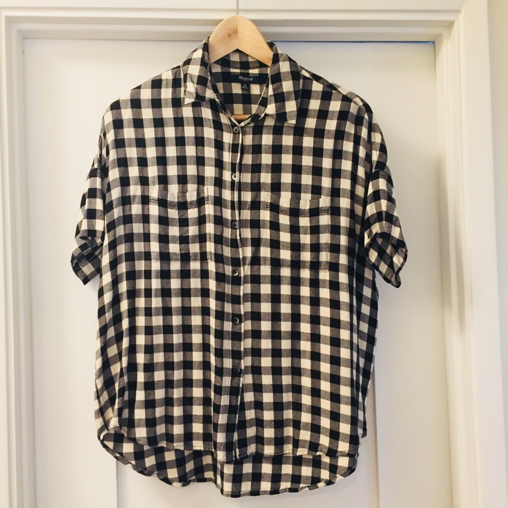 Madewell black and white checker button up blouse